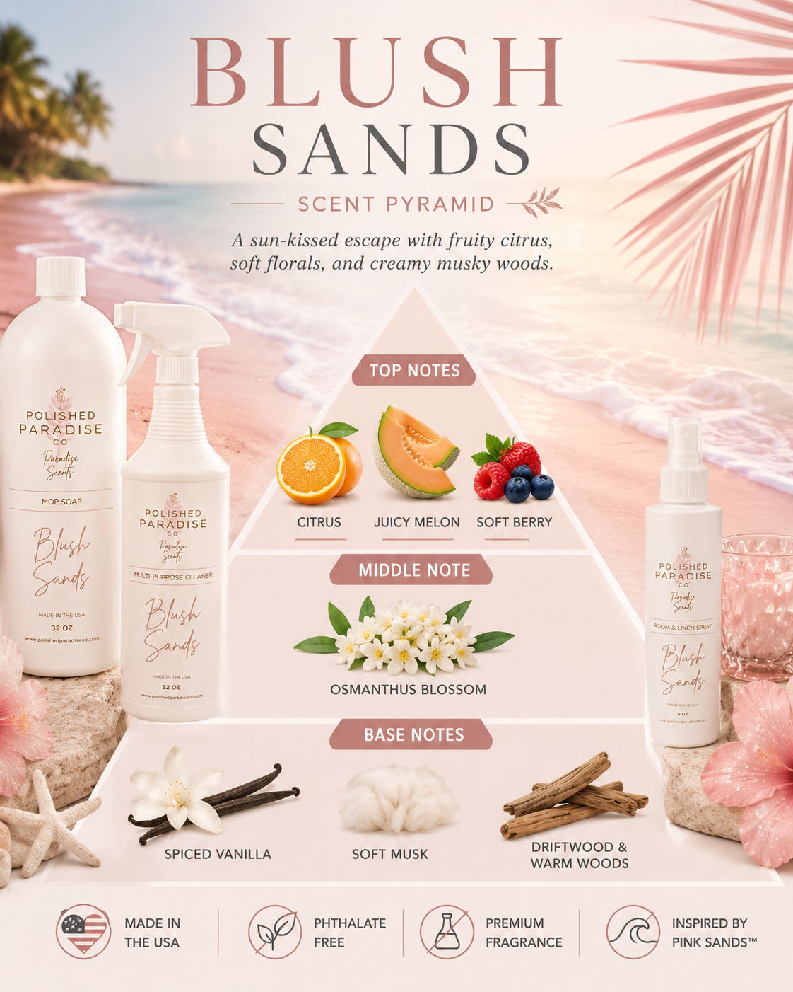 Blush Sands Scented Multi-Purpose Cleaner – Luxury Scented Surface Cleaner | 32 oz