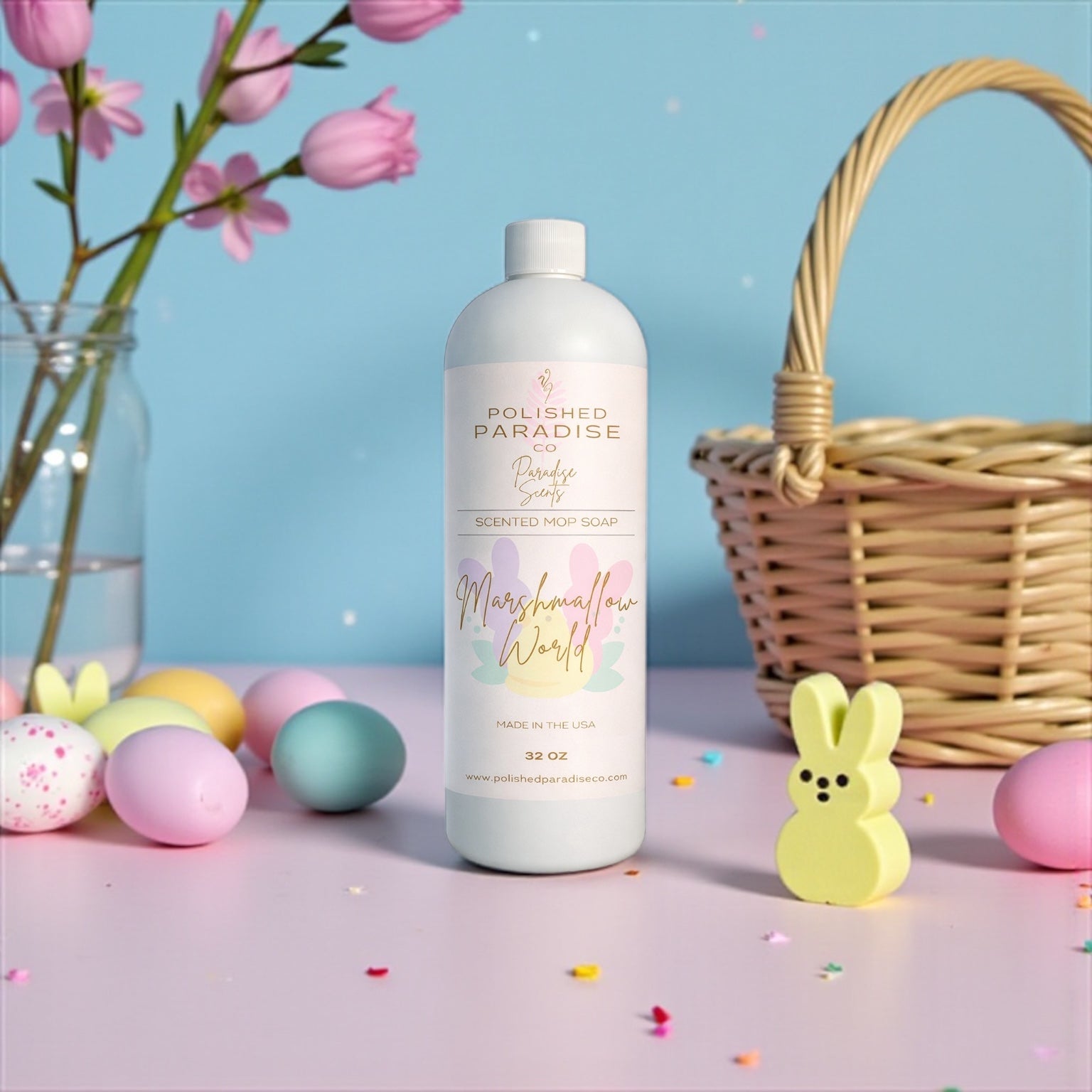 Polished Paradise Co Paradise Scents Marshmallow World Scented Mop Soap, Easter Holiday Floor Cleaner, Made in USA, 32 Oz