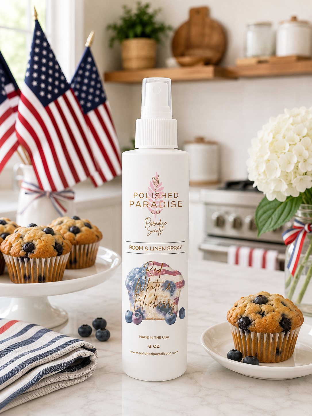 Red, White & Blueberry Scented Room Spray, Blueberry Muffin Scented Home Fragrance Mist, Air Freshener, 8 oz
