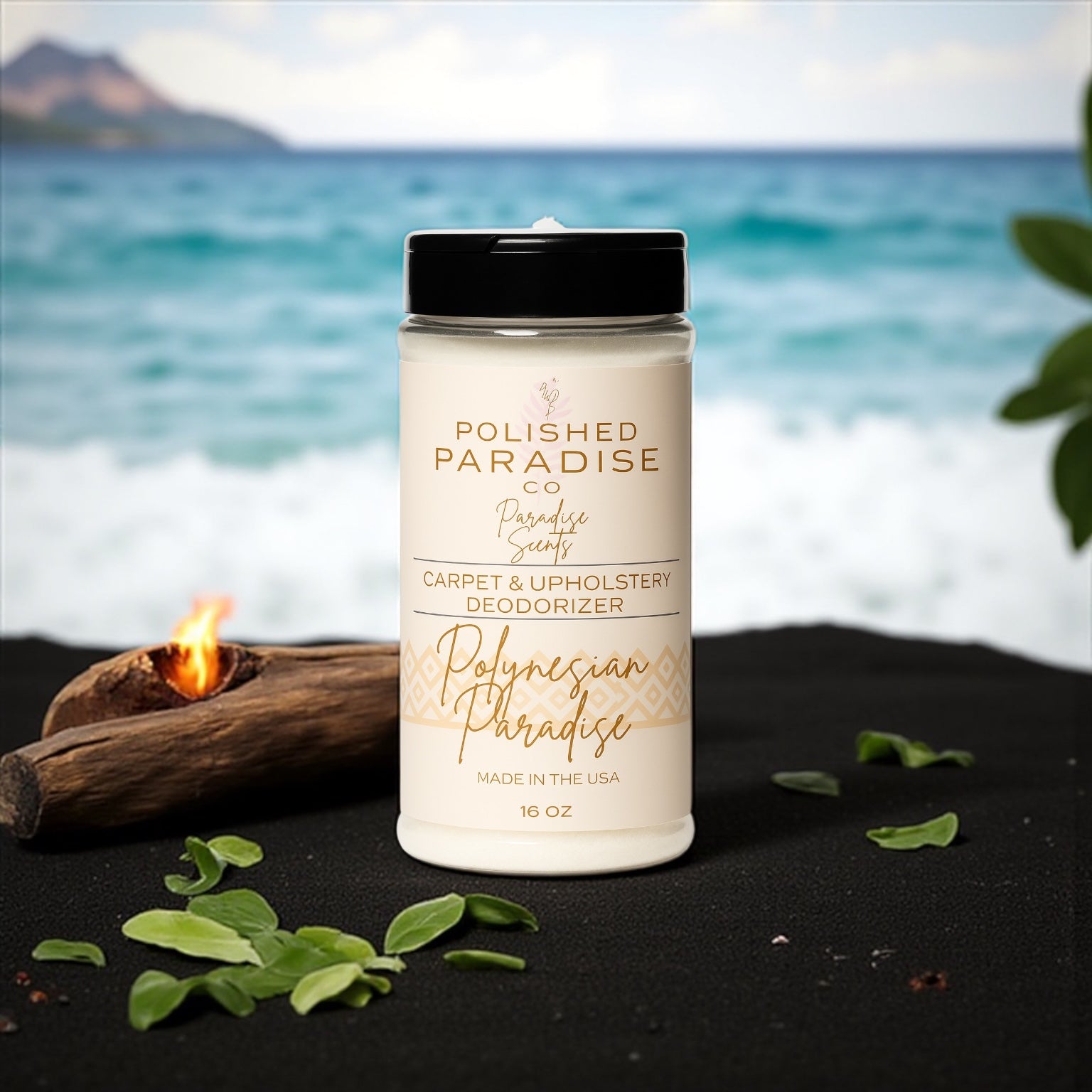 Polished Paradise Co Paradise Scents Carpet and Upholstery Deodorizer, Tropical Scent Powder for Rugs and Textiles, 16 Oz