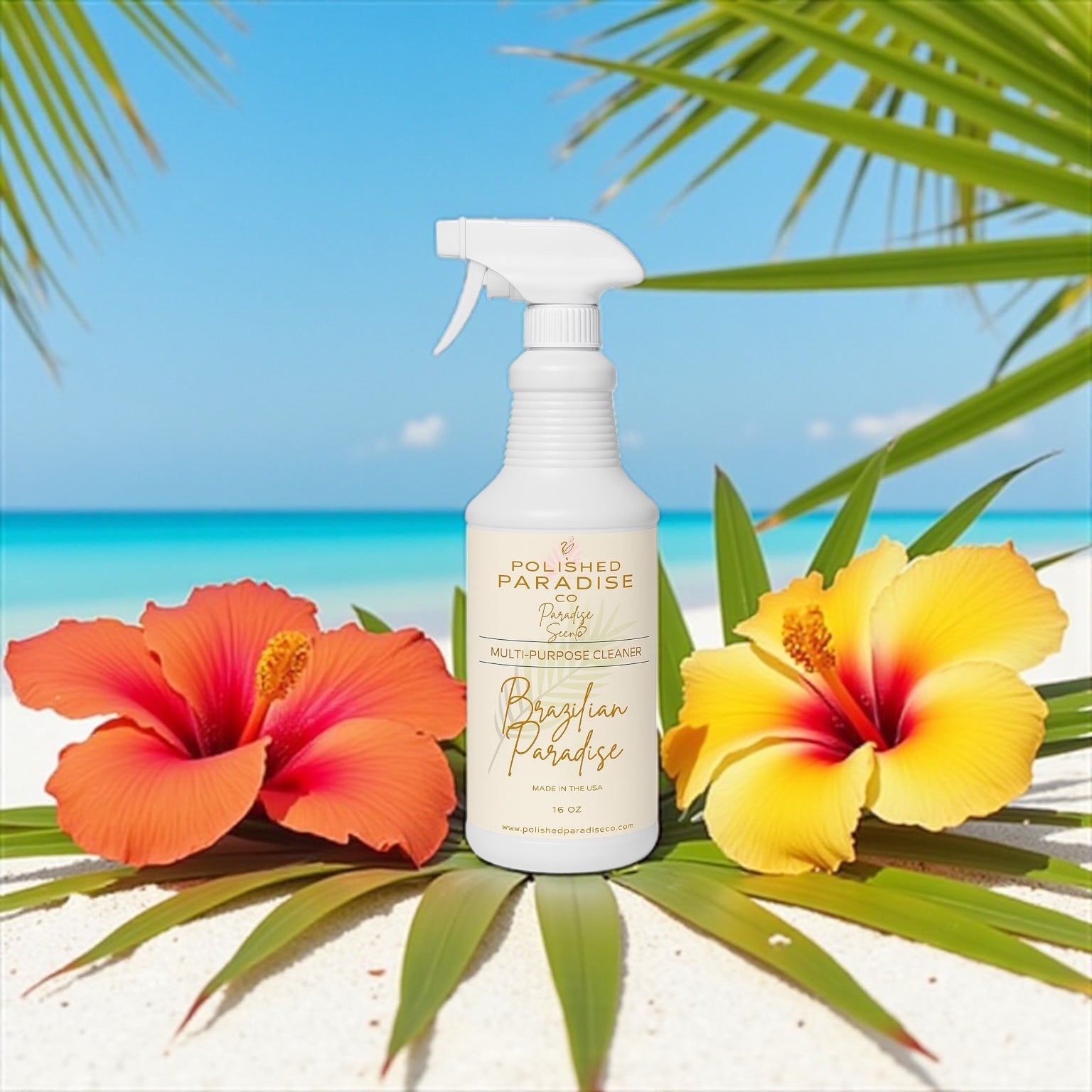 Polished Paradise Co Paradise Scents Tropical Scented Multi Purpose Spray Home Fragrance Hard Surface Cleaner 32 OZ