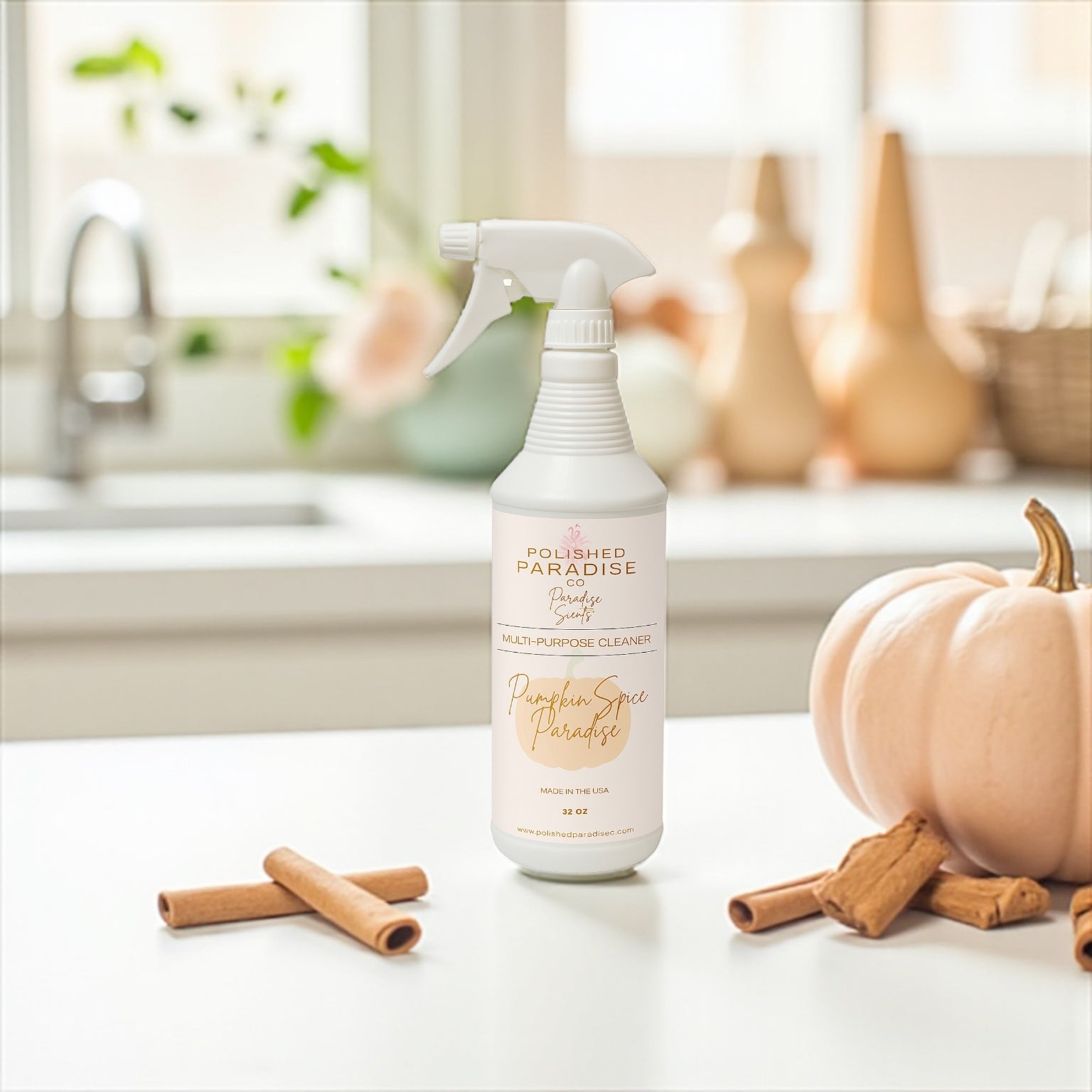 Polished Paradise Co Paradise Scents Fall Scented Multi Purpose Spray Home Fragrance Hard Surface Cleaner 32 OZ