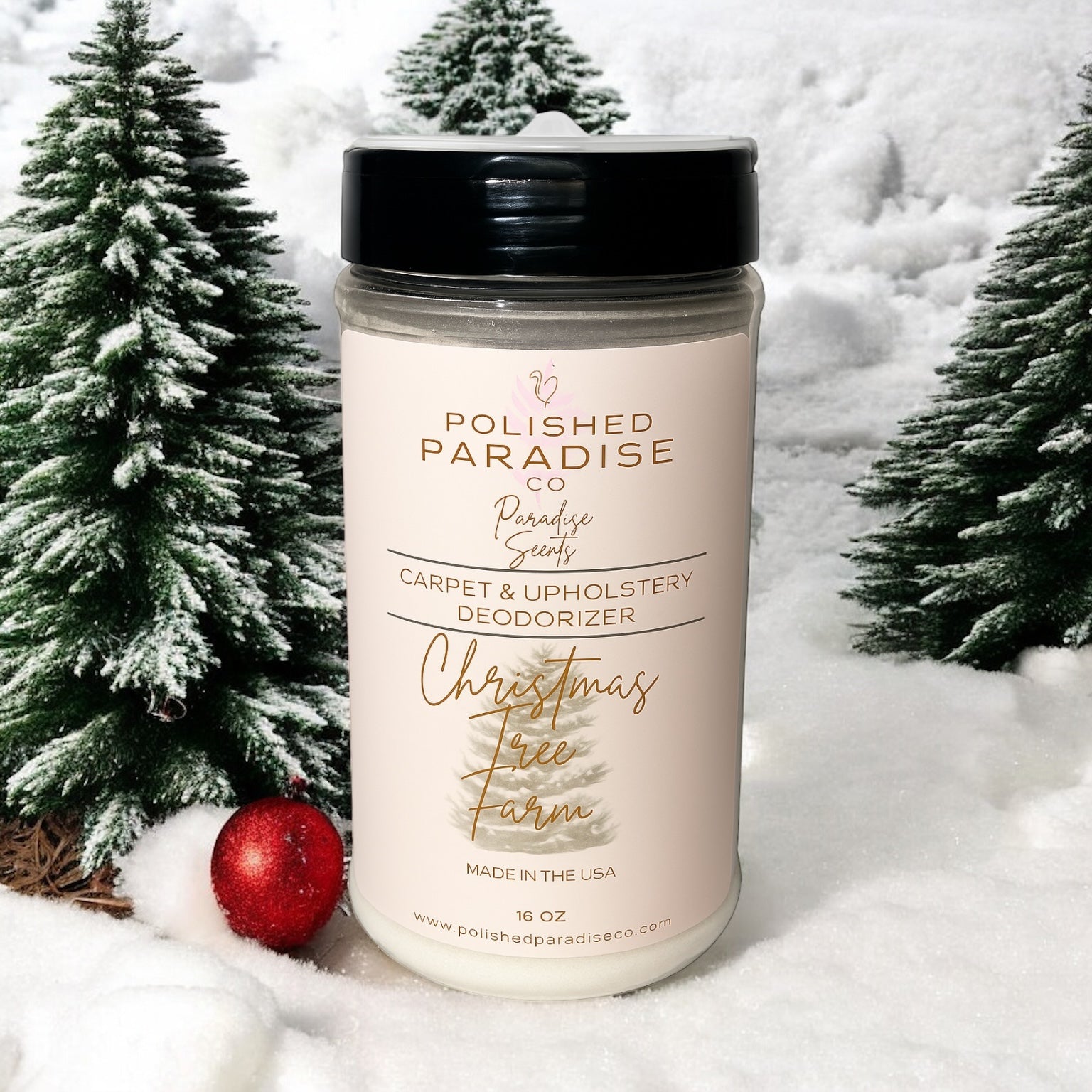 Polished Paradise Co Paradise Scents Carpet and Upholstery Deodorizer, Christmas Holiday Scent Powder for Rugs and Textiles, 16 Oz