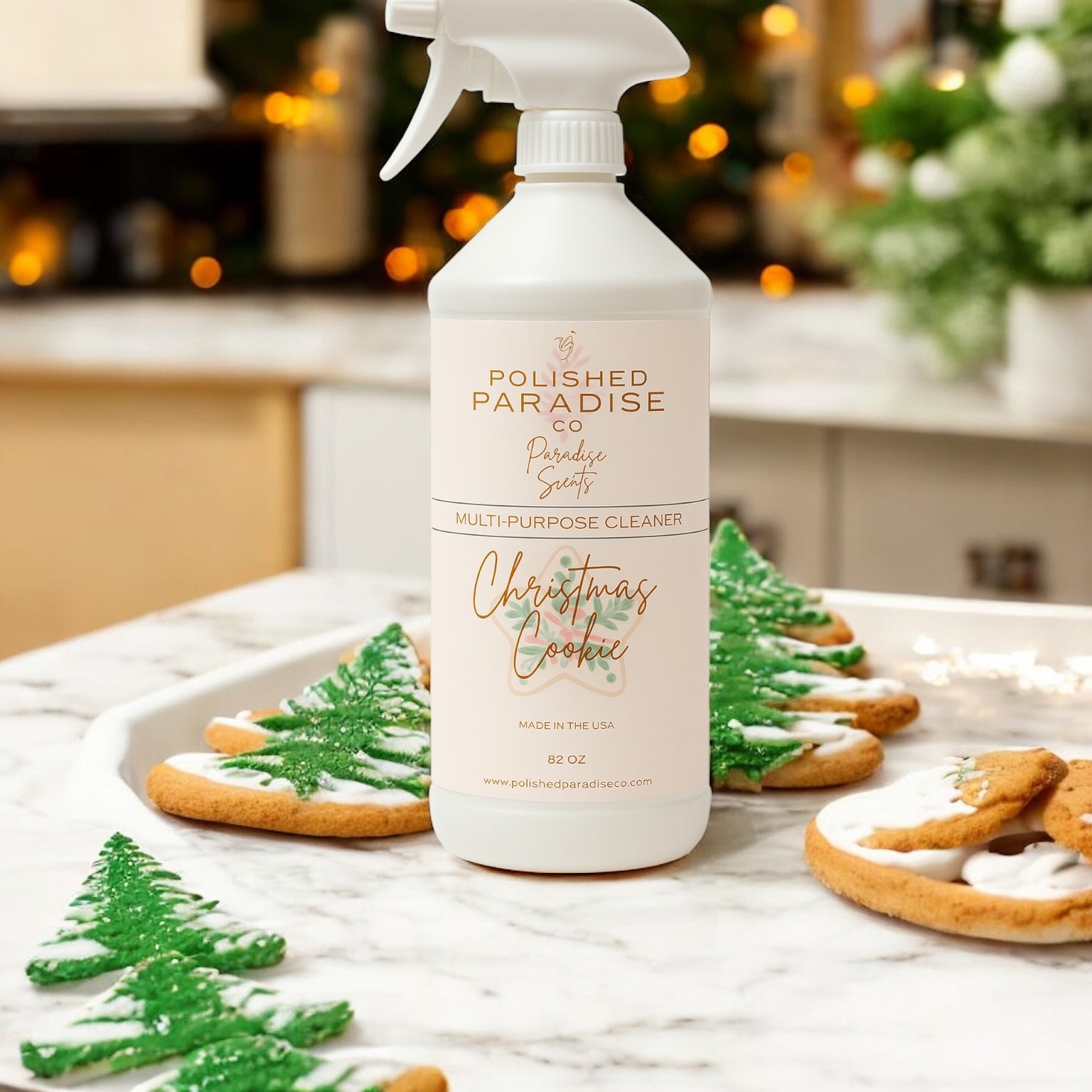 Polished Paradise Co Paradise Scents Christmas Scented Multi Purpose Spray Holiday Home Fragrance Hard Surface Cleaner 32 OZ