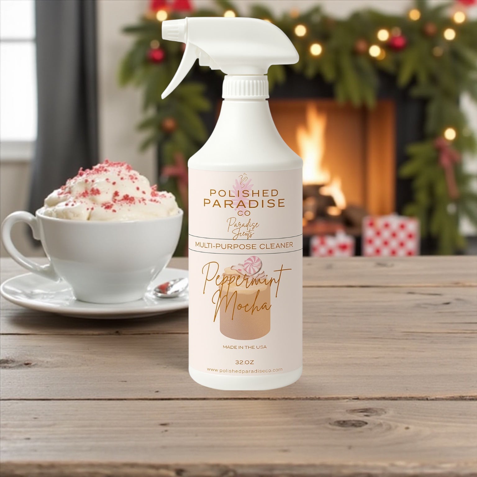 Polished Paradise Co Paradise Scents Christmas Scented Multi Purpose Spray Holiday Home Fragrance Hard Surface Cleaner 32 OZ