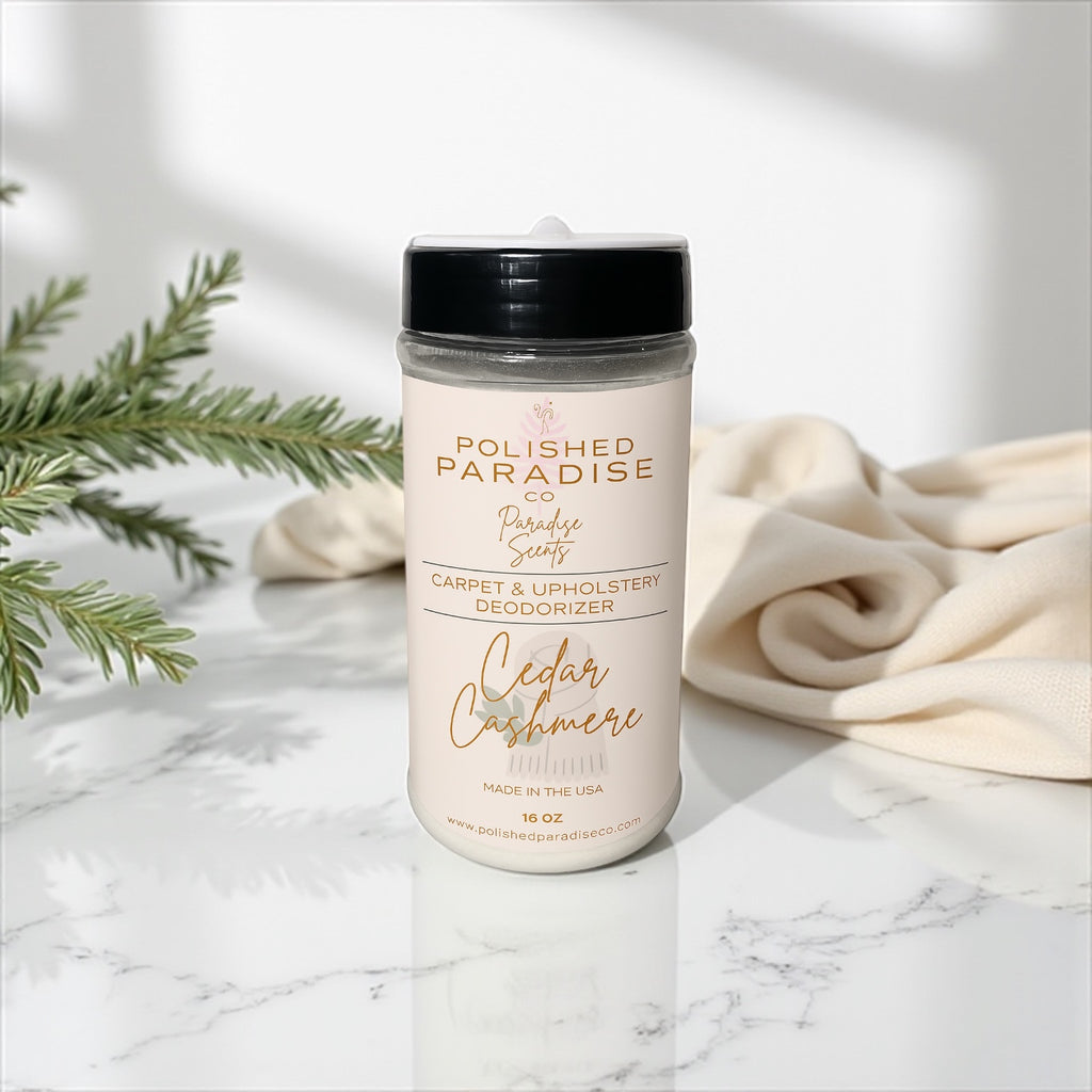 Polished Paradise Co Paradise Scents Carpet and Upholstery Deodorizer, Cozy Scent Powder for Rugs and Textiles, 16 Oz