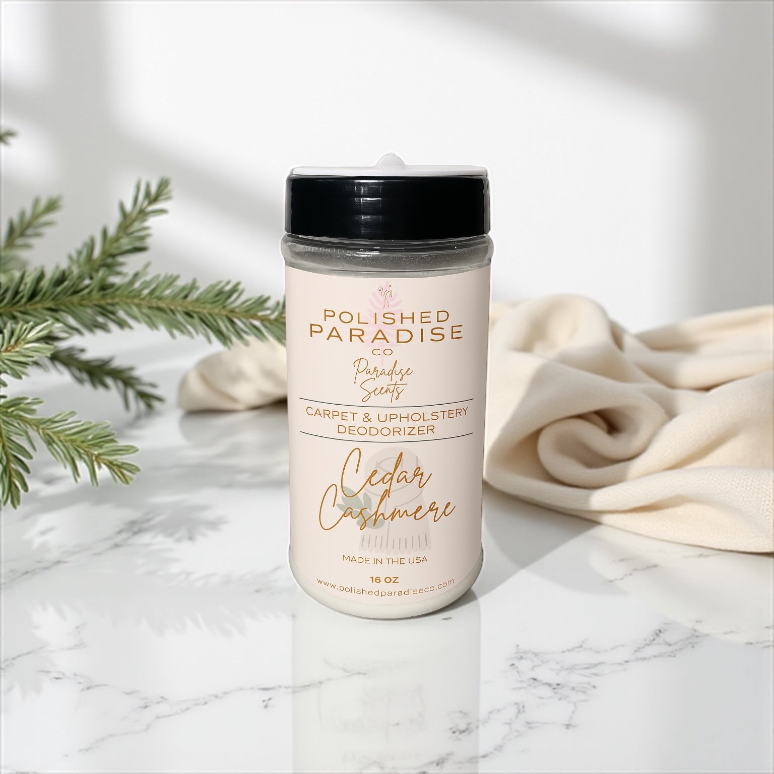 Polished Paradise Co Paradise Scents Carpet and Upholstery Deodorizer, Cozy Scent Powder for Rugs and Textiles, 16 Oz