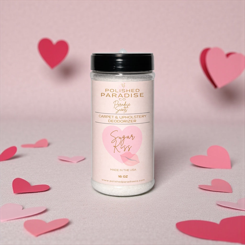 Pink Sugar KIss Carpet and Upholstery Deodorizer, Valentine's Day Holiday Scent Powder for Rugs and Textiles, 16 Oz