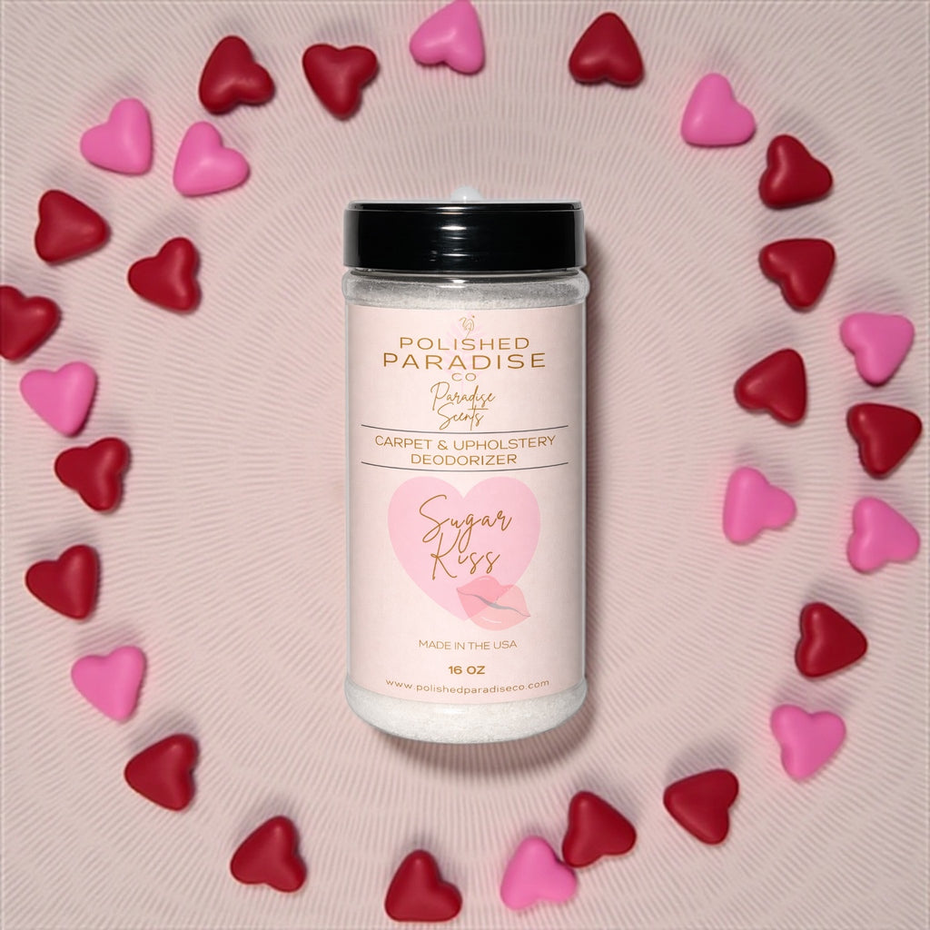 Pink Sugar KIss Carpet and Upholstery Deodorizer, Valentine's Day Holiday Scent Powder for Rugs and Textiles, 16 Oz