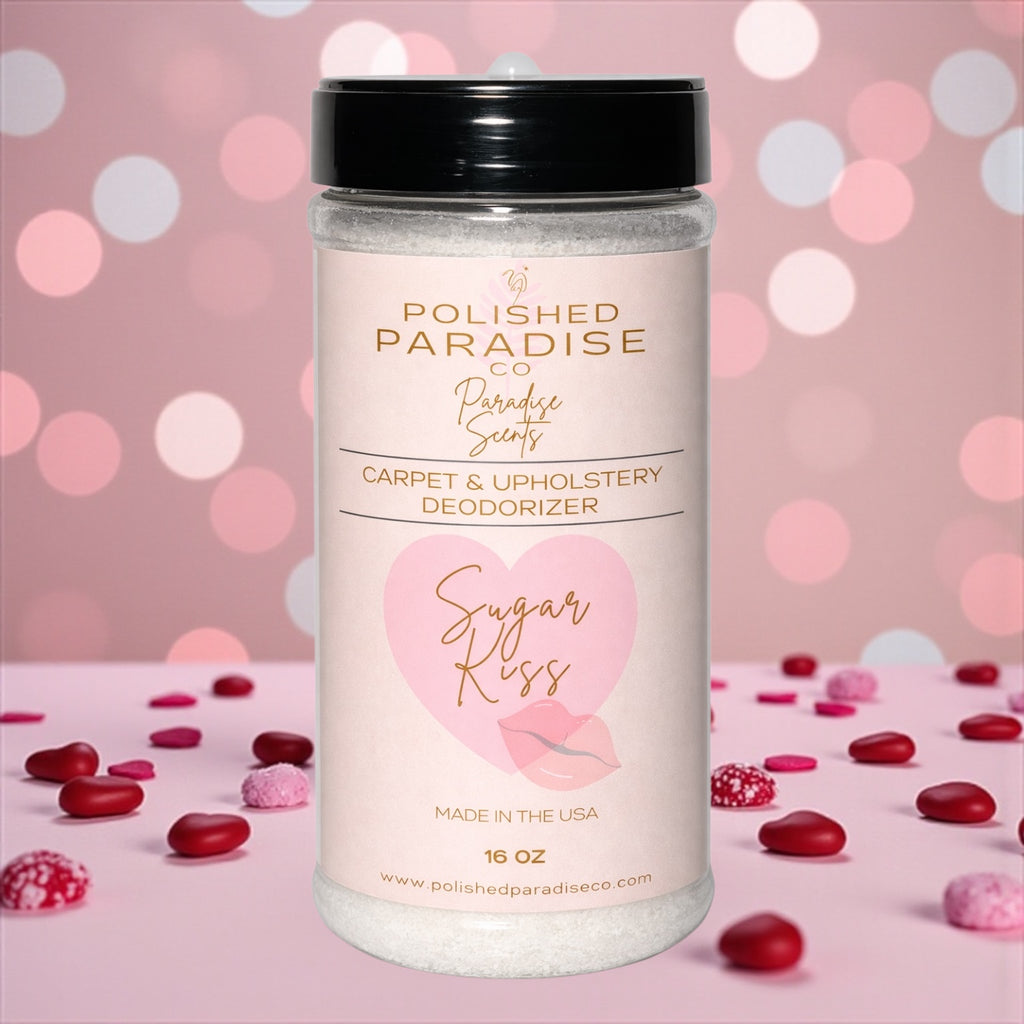 Pink Sugar KIss Carpet and Upholstery Deodorizer, Valentine's Day Holiday Scent Powder for Rugs and Textiles, 16 Oz