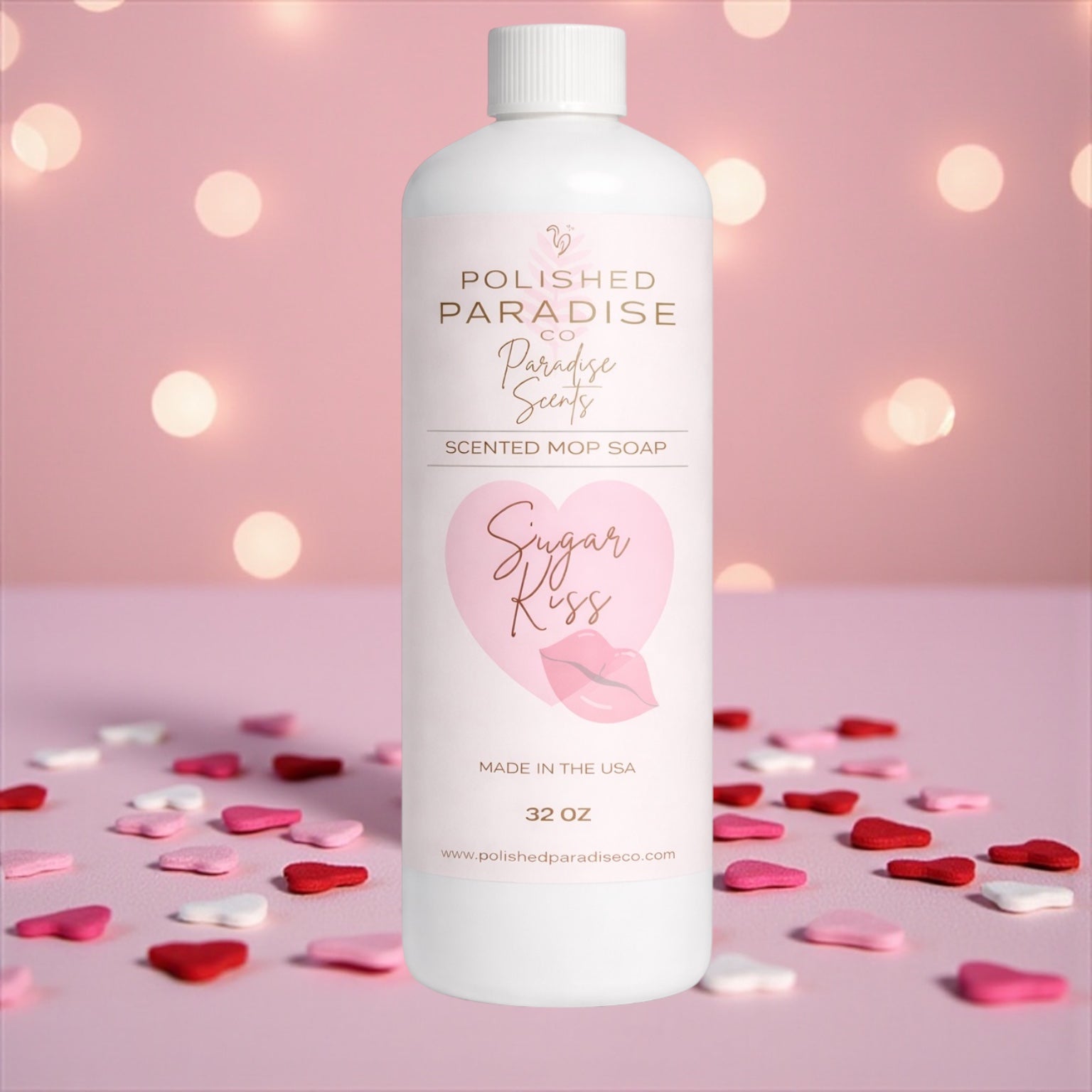 Polished Paradise Co Paradise Scents Pink Sugar Kiss Scented Mop Soap, Valentine's Day Holiday Floor Cleaner, Made in USA, 32 Oz