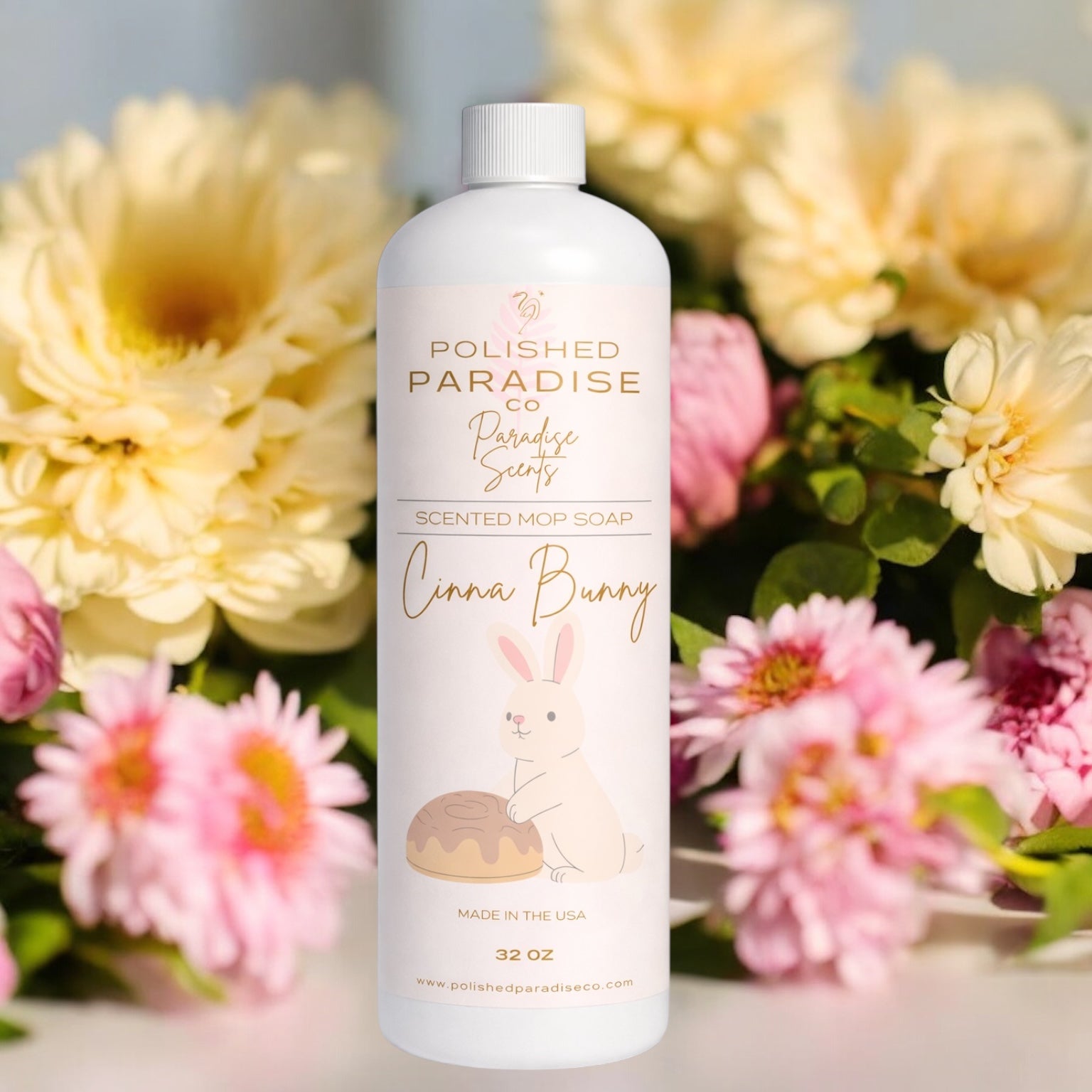 Polished Paradise Co Paradise Scents CinnaBunny Cinnamon Buns Hot Cross Buns Scented Mop Soap, Easter Holiday Floor Cleaner, Made in USA, 32 Oz