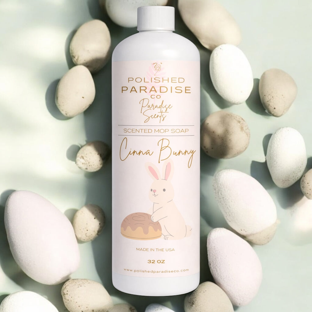 Polished Paradise Co Paradise Scents CinnaBunny Cinnamon Buns Hot Cross Buns Scented Mop Soap, Easter Holiday Floor Cleaner, Made in USA, 32 Oz