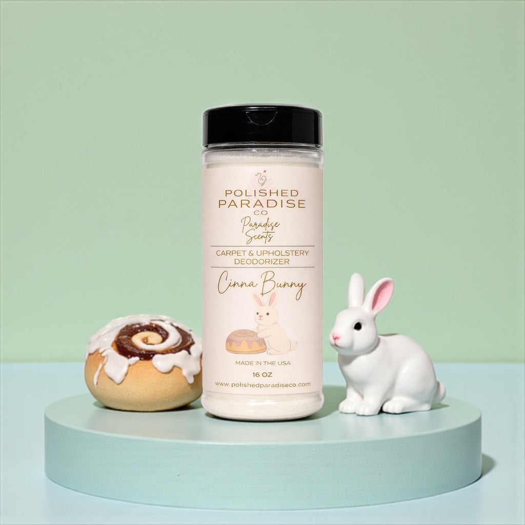 CinnaBunny Cinnamon Buns Scented Carpet and Upholstery Deodorizer, Easter Holiday Scent Powder for Rugs and Textiles, 16 Oz