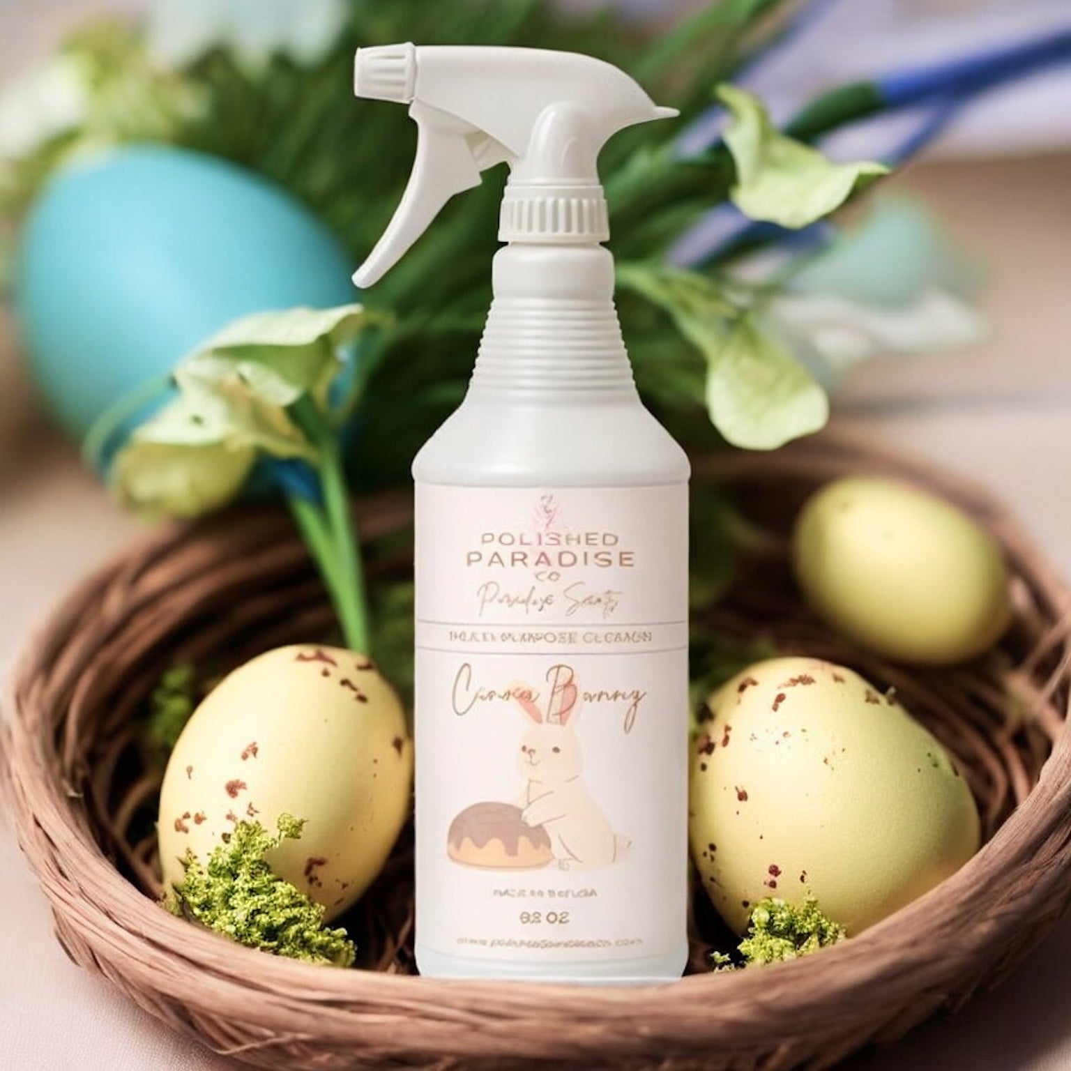 Polished Paradise Co Paradise Scents Easter CinnaBunny (Cinnamon Bun) Scented Multi Purpose Spray Holiday Home Fragrance Hard Surface Cleaner 32 OZ