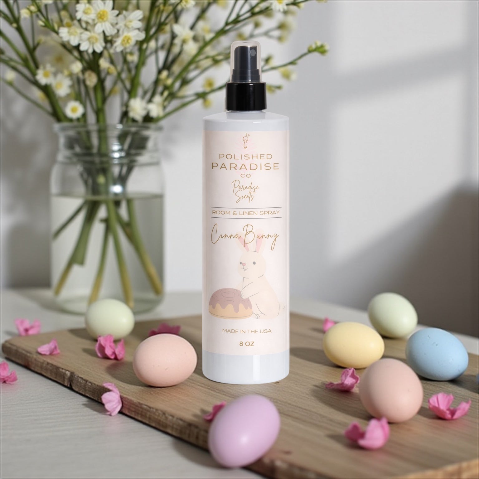Polished Paradise Co Paradise Scents Room Spray, CinnaBunny Cinnamon Bun Scented Easter Holiday Home Fragrance Mist, Air Freshener, 8 oz