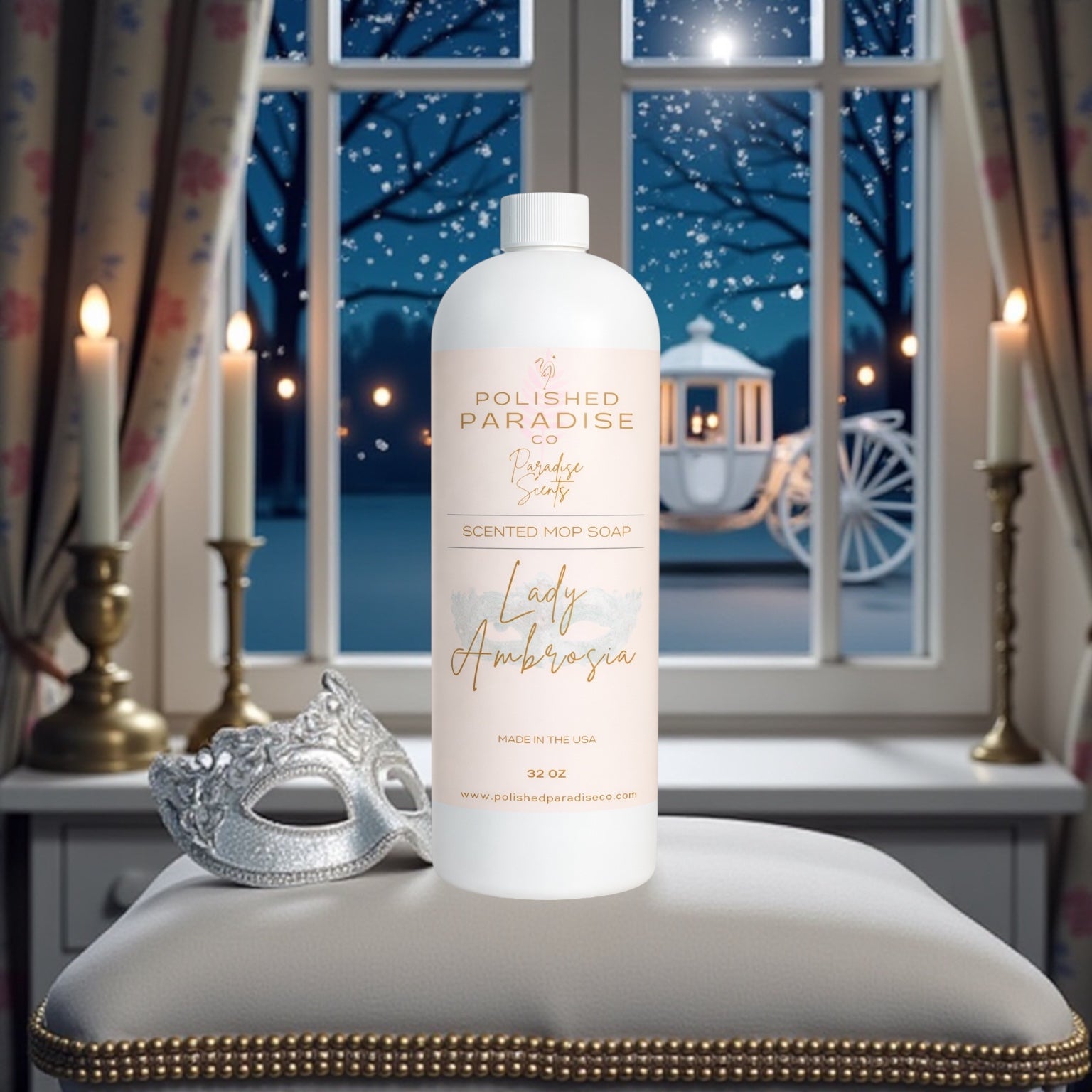 Polished Paradise Co Paradise Scents Lady Ambrosia Scented Mop Soap, Regency Era Elegance Floor Cleaner, Made in USA, 32 Oz