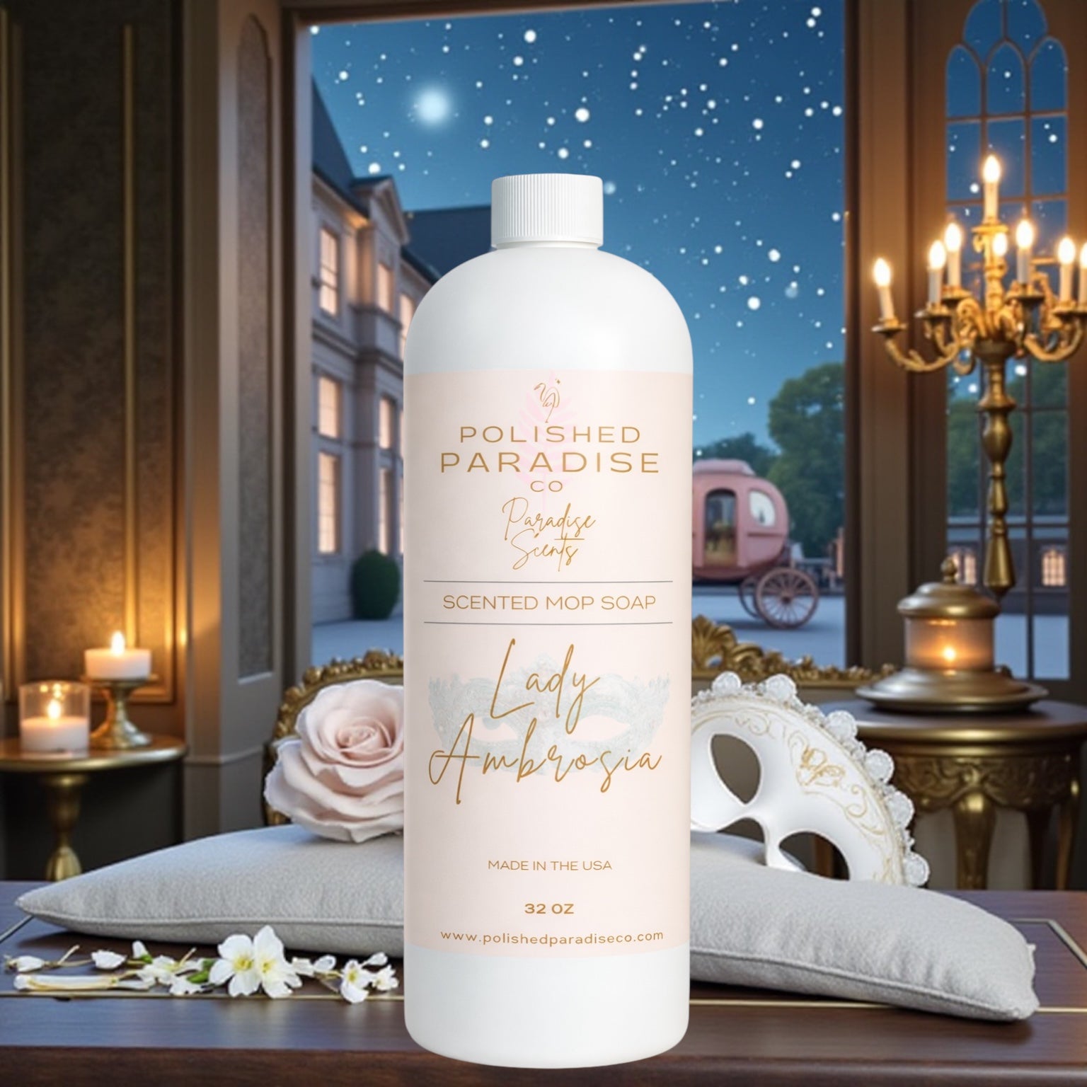 Polished Paradise Co Paradise Scents Lady Ambrosia Scented Mop Soap, Regency Era Elegance Floor Cleaner, Made in USA, 32 Oz