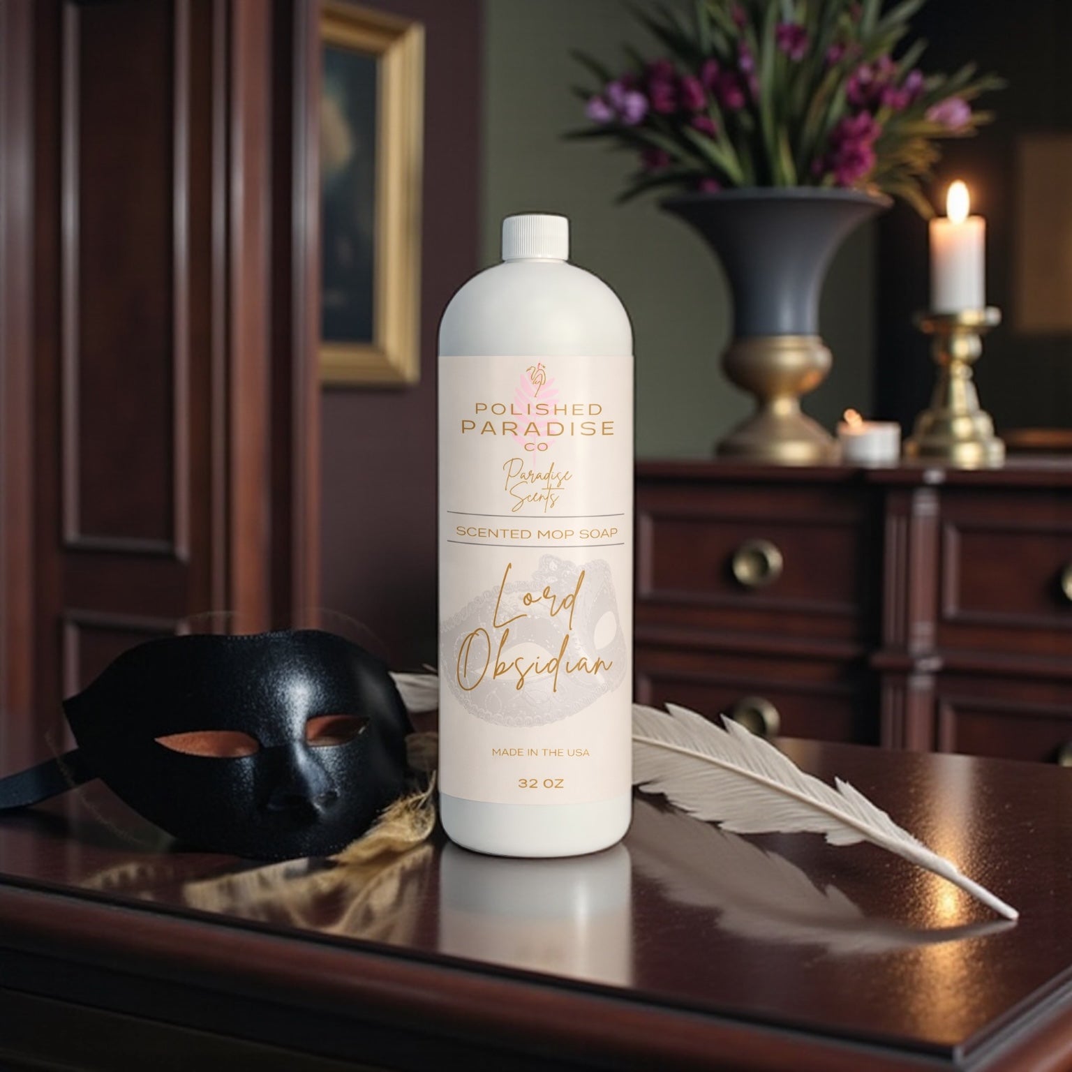 Polished Paradise Co Paradise Scents Lord Obsidian Scented Mop Soap, Regency Era Masculine Refined Floor Cleaner, Made in USA, 32 Oz