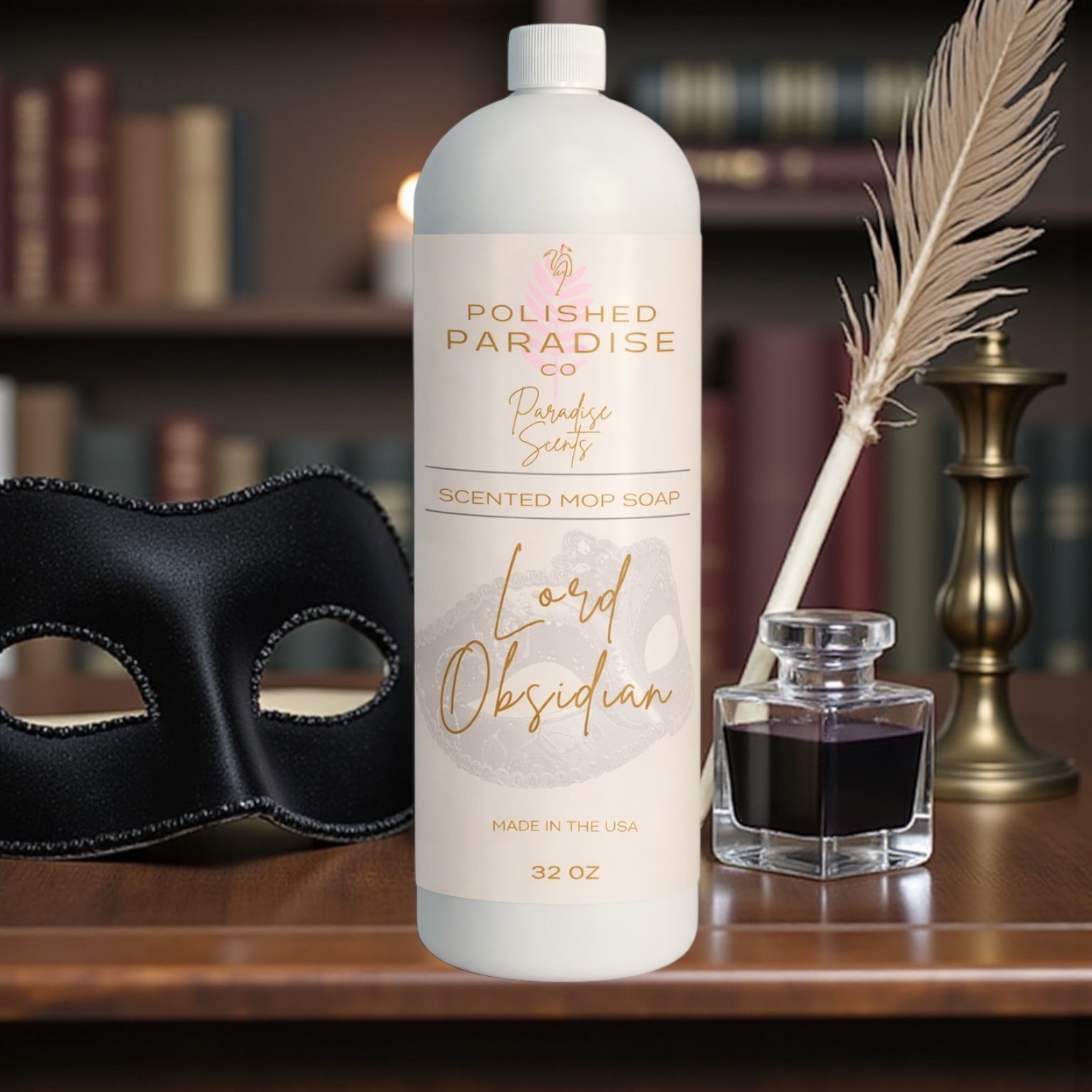 Polished Paradise Co Paradise Scents Lord Obsidian Scented Mop Soap, Regency Era Masculine Refined Floor Cleaner, Made in USA, 32 Oz