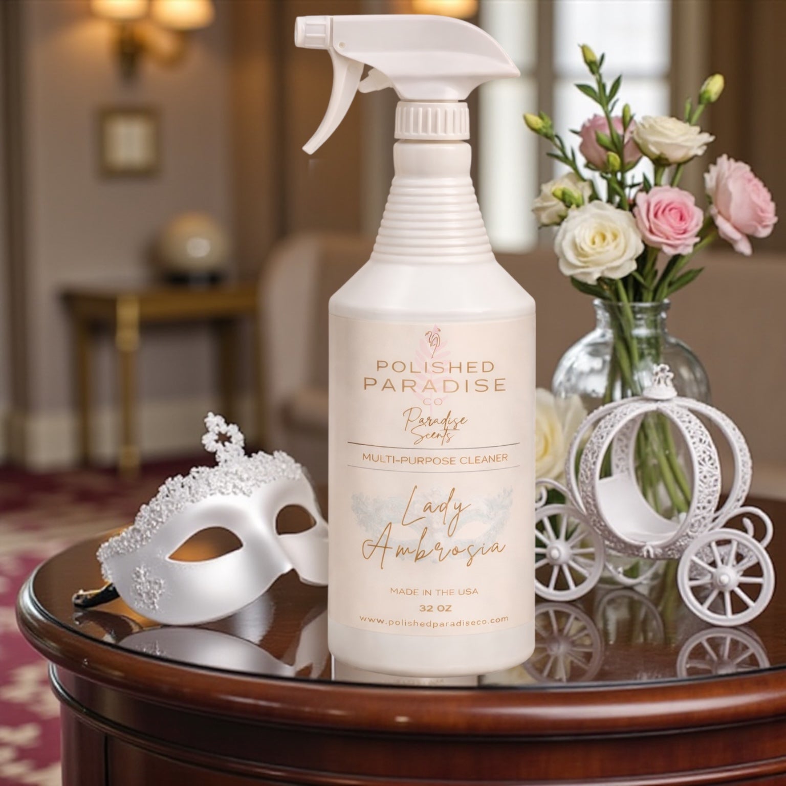 Polished Paradise Co Paradise Scents Regency Lady Ambrosia Elegant Floral Multi Purpose Spray Holiday Home Fragrance Hard Surface Cleaner 32 OZ