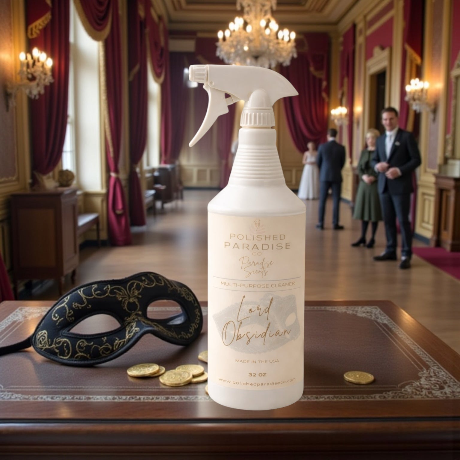 Polished Paradise Co Paradise Scents Regency Lord Obsidian Refined Masculine Multi Purpose Spray Home Fragrance Hard Surface Cleaner 32 OZ