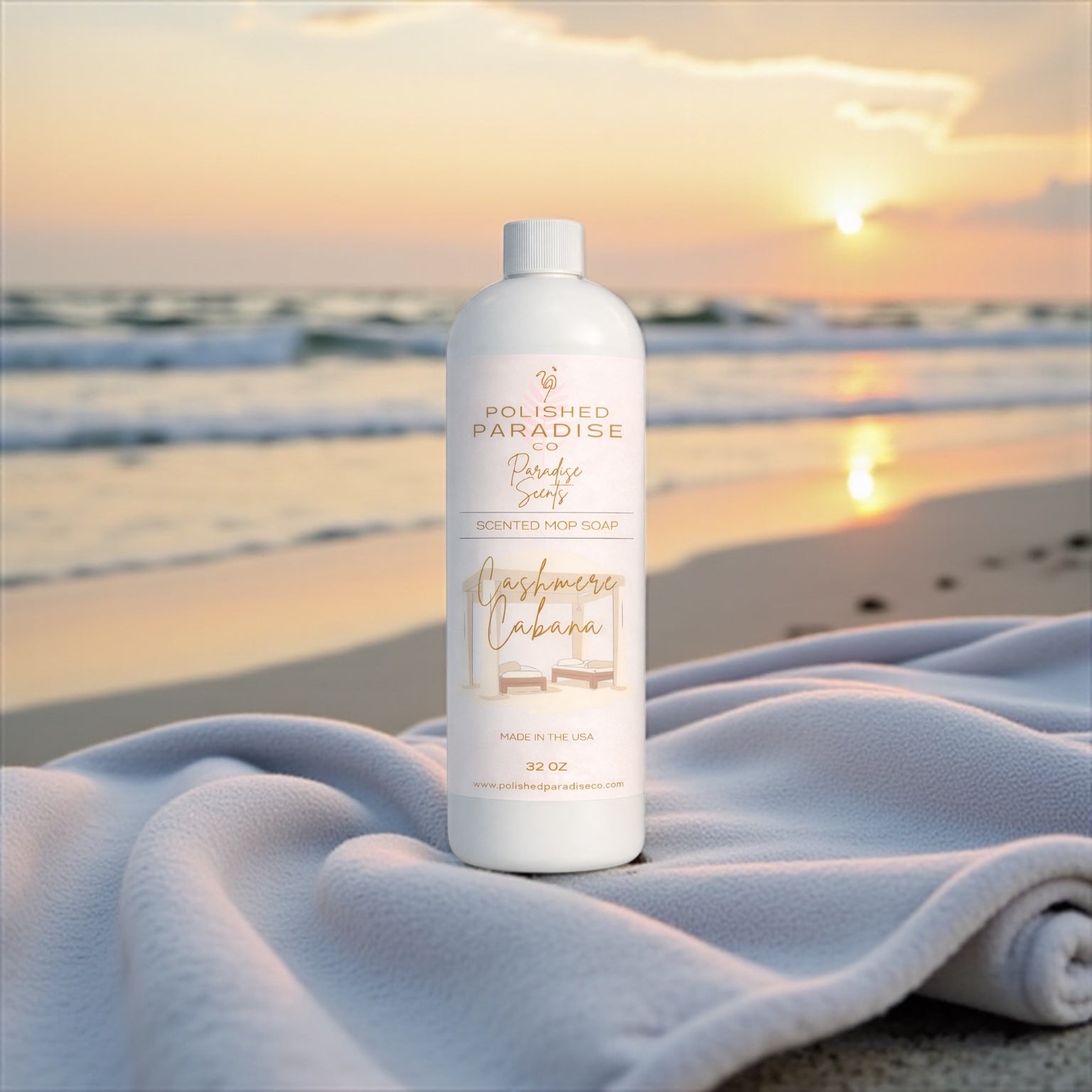 Polished Paradise Co Paradise Scents Luxury Resort Inspired Scented Mop Soap Home Fragrance Floor Cleaner 32 OZ, Cashmere Cabana
