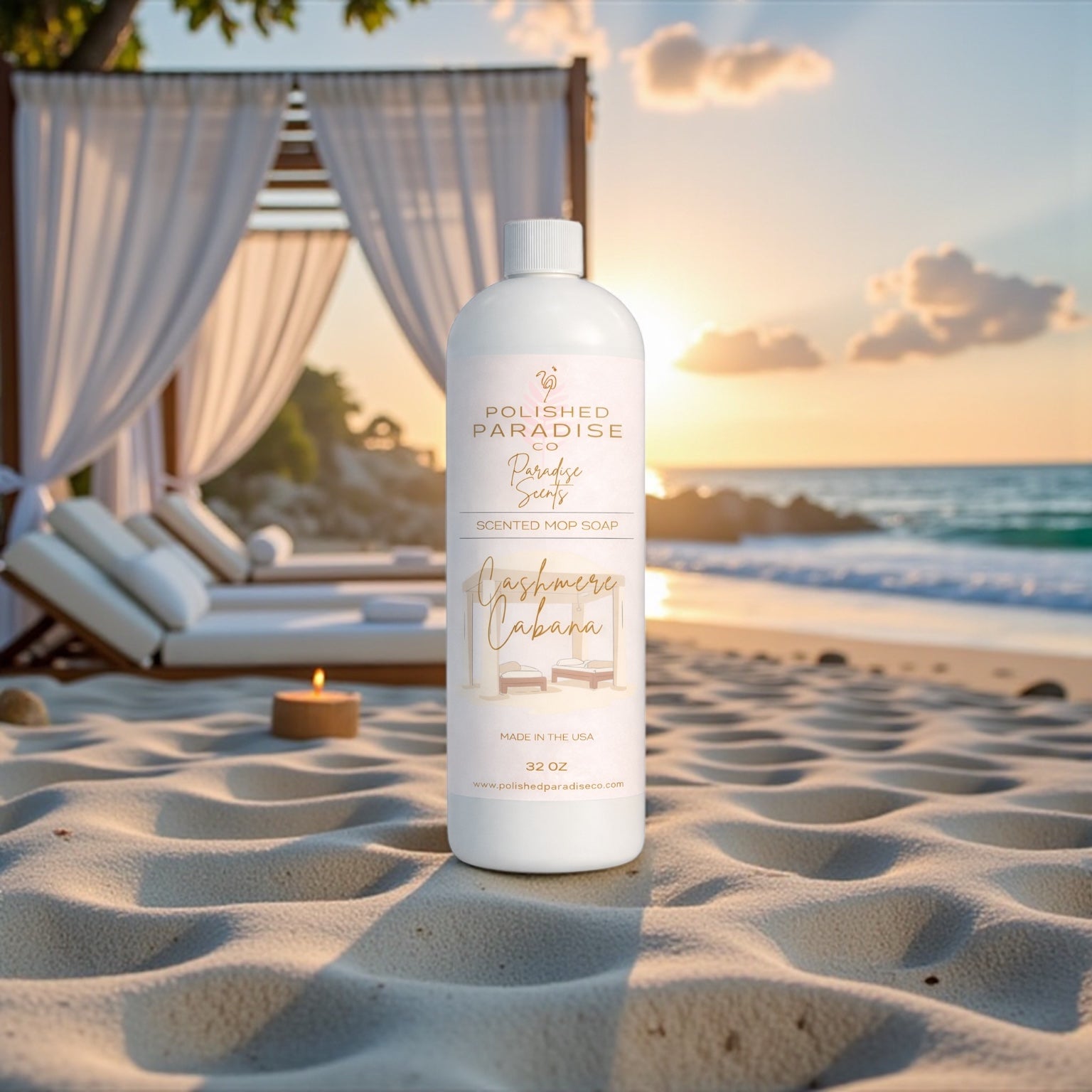 Polished Paradise Co Paradise Scents Luxury Resort Inspired Scented Mop Soap Home Fragrance Floor Cleaner 32 OZ, Cashmere Cabana