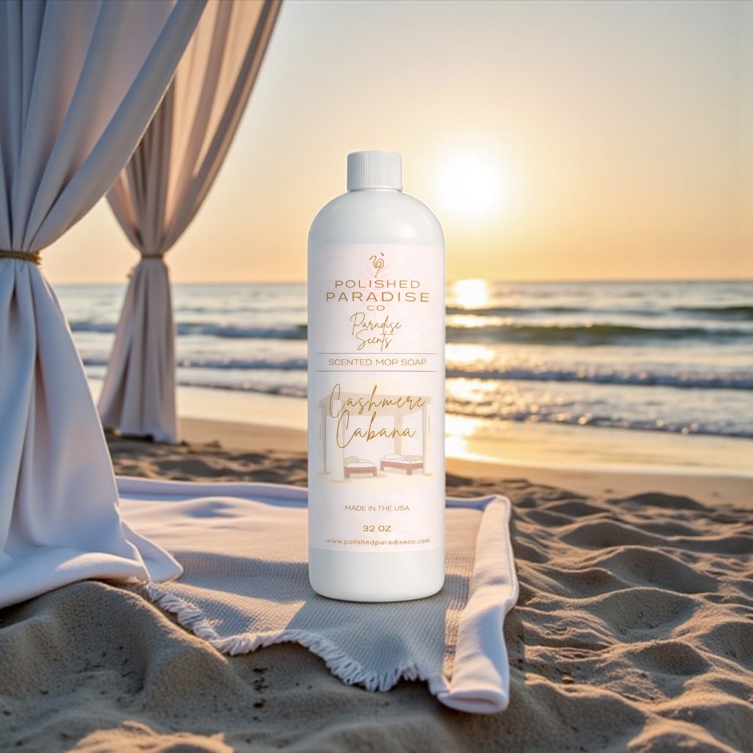Polished Paradise Co Paradise Scents Luxury Resort Inspired Scented Mop Soap Home Fragrance Floor Cleaner 32 OZ, Cashmere Cabana