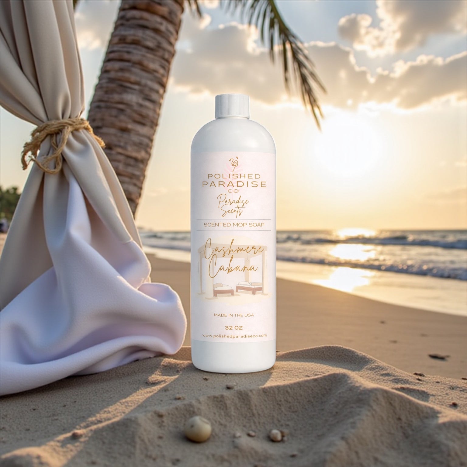 Polished Paradise Co Paradise Scents Luxury Resort Inspired Scented Mop Soap Home Fragrance Floor Cleaner 32 OZ, Cashmere Cabana