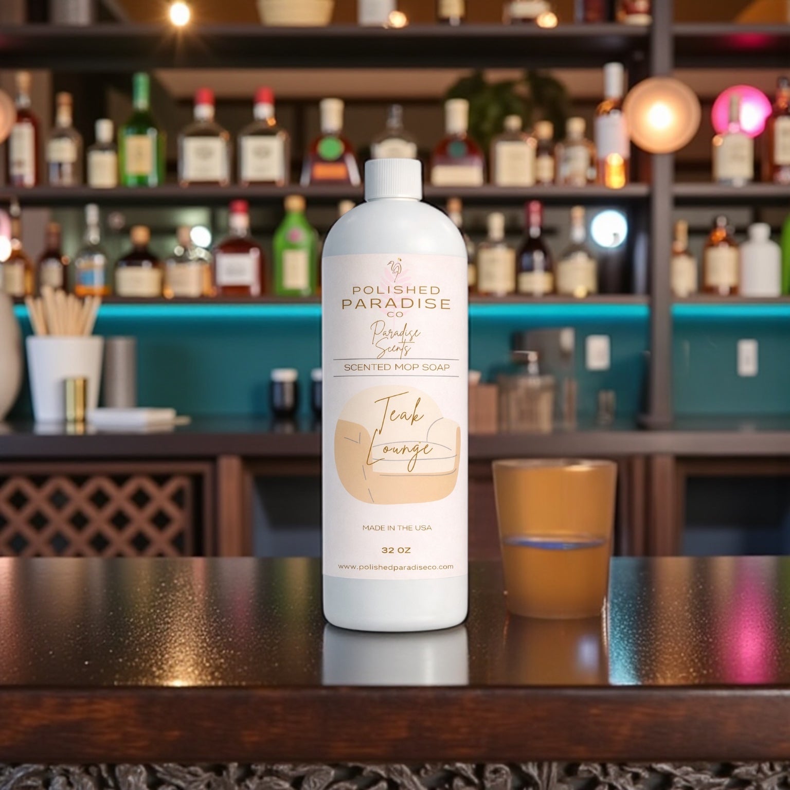 Polished Paradise Co Paradise Scents Luxury Resort Inspired Scented Mop Soap Home Fragrance Floor Cleaner 32 OZ, Teak Lounge