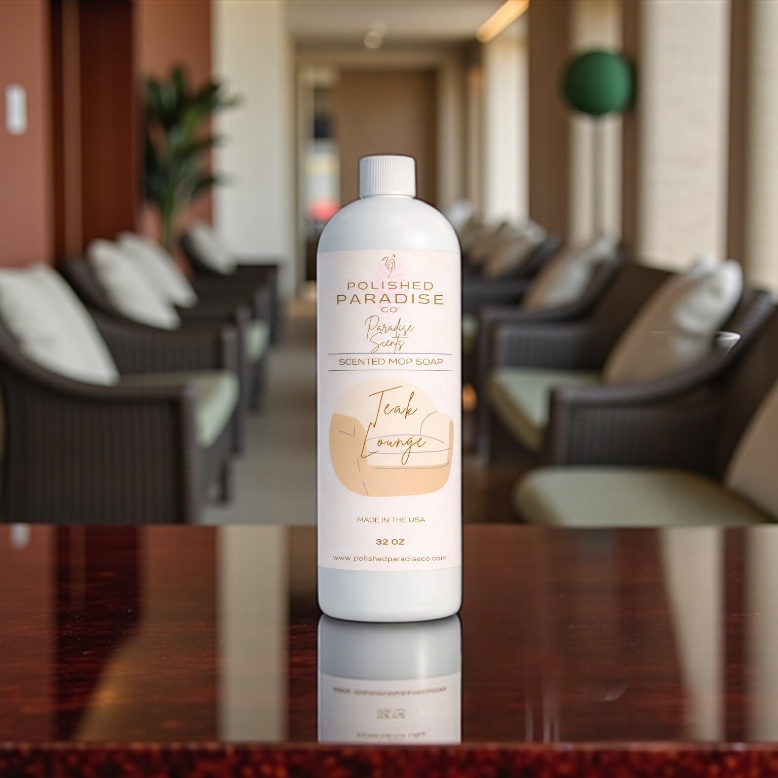Polished Paradise Co Paradise Scents Luxury Resort Inspired Scented Mop Soap Home Fragrance Floor Cleaner 32 OZ, Teak Lounge