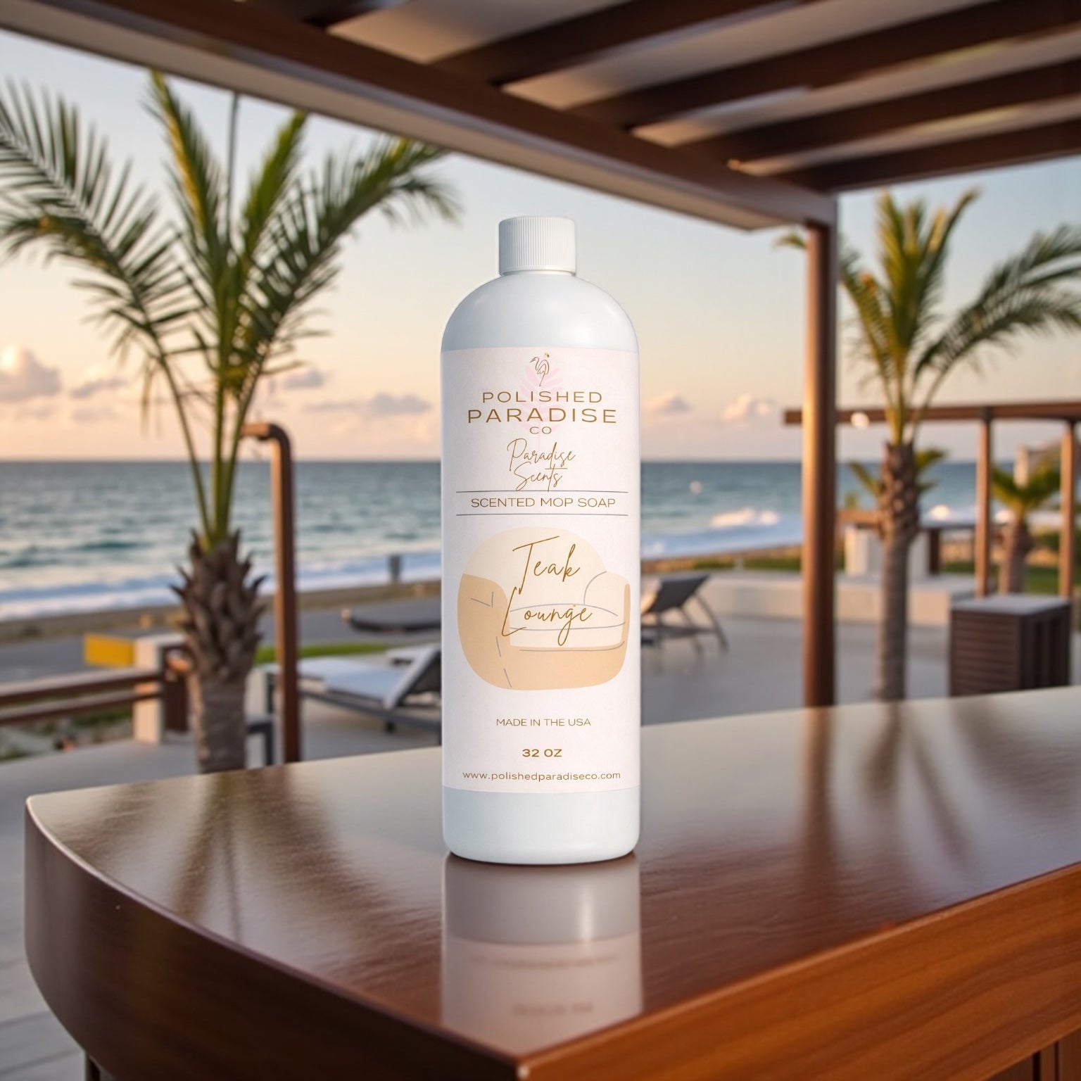 Polished Paradise Co Paradise Scents Luxury Resort Inspired Scented Mop Soap Home Fragrance Floor Cleaner 32 OZ, Teak Lounge