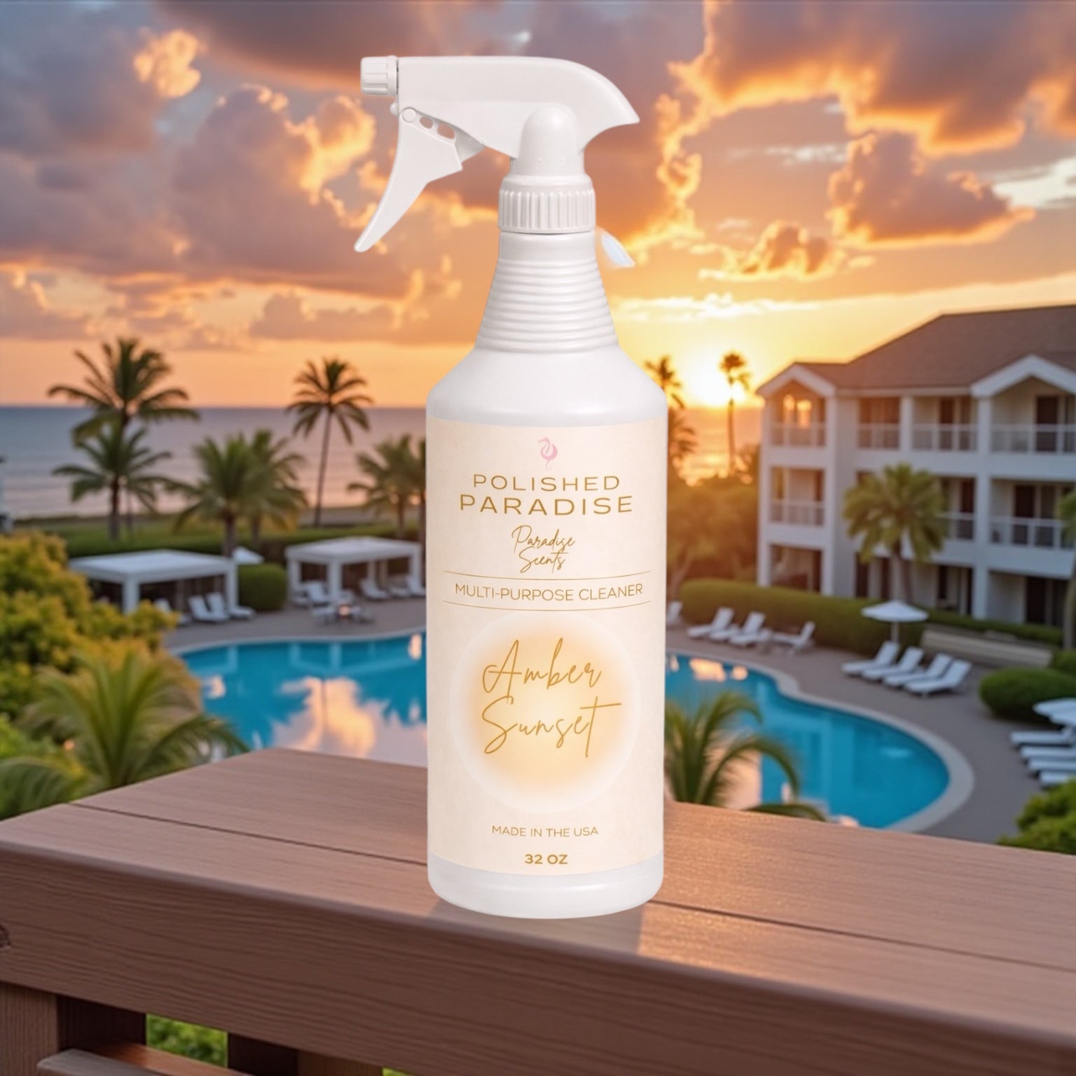 Amber Sunset Scented Multi Purpose Spray Home Fragrance Hard Surface Cleaner Resort Collection 32 OZ