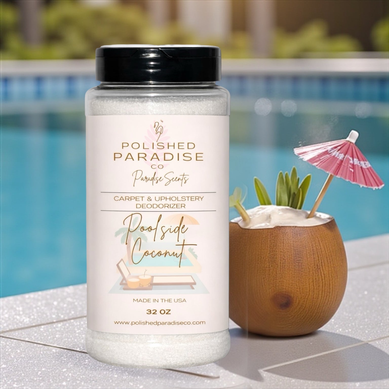 Poolside Coconut Carpet and Upholstery Deodorizer Resort Collection Scent Powder for Rugs and Textiles, 16 Oz