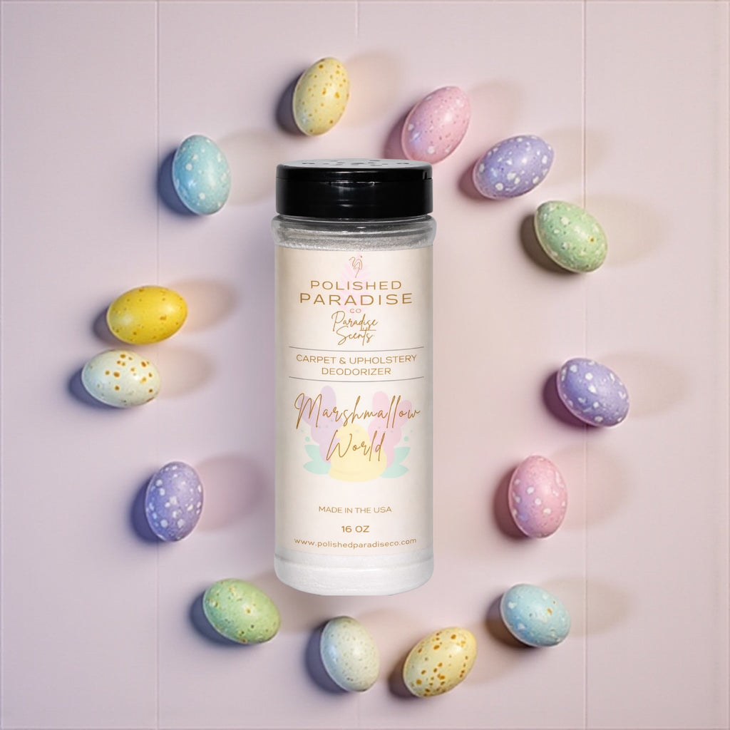Vanilla Marshmallow World Scented Carpet and Upholstery Deodorizer, Easter Holiday Scent Powder for Rugs and Textiles, 16 Oz