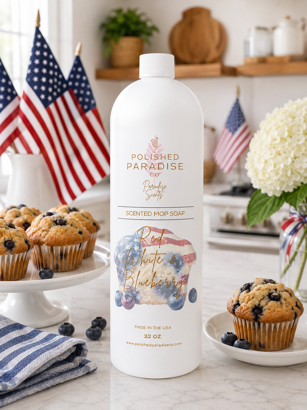 Red, White & Blueberry Scented Mop Soap – Blueberry Muffin Inspired Luxury Floor Cleaner, 32 oz