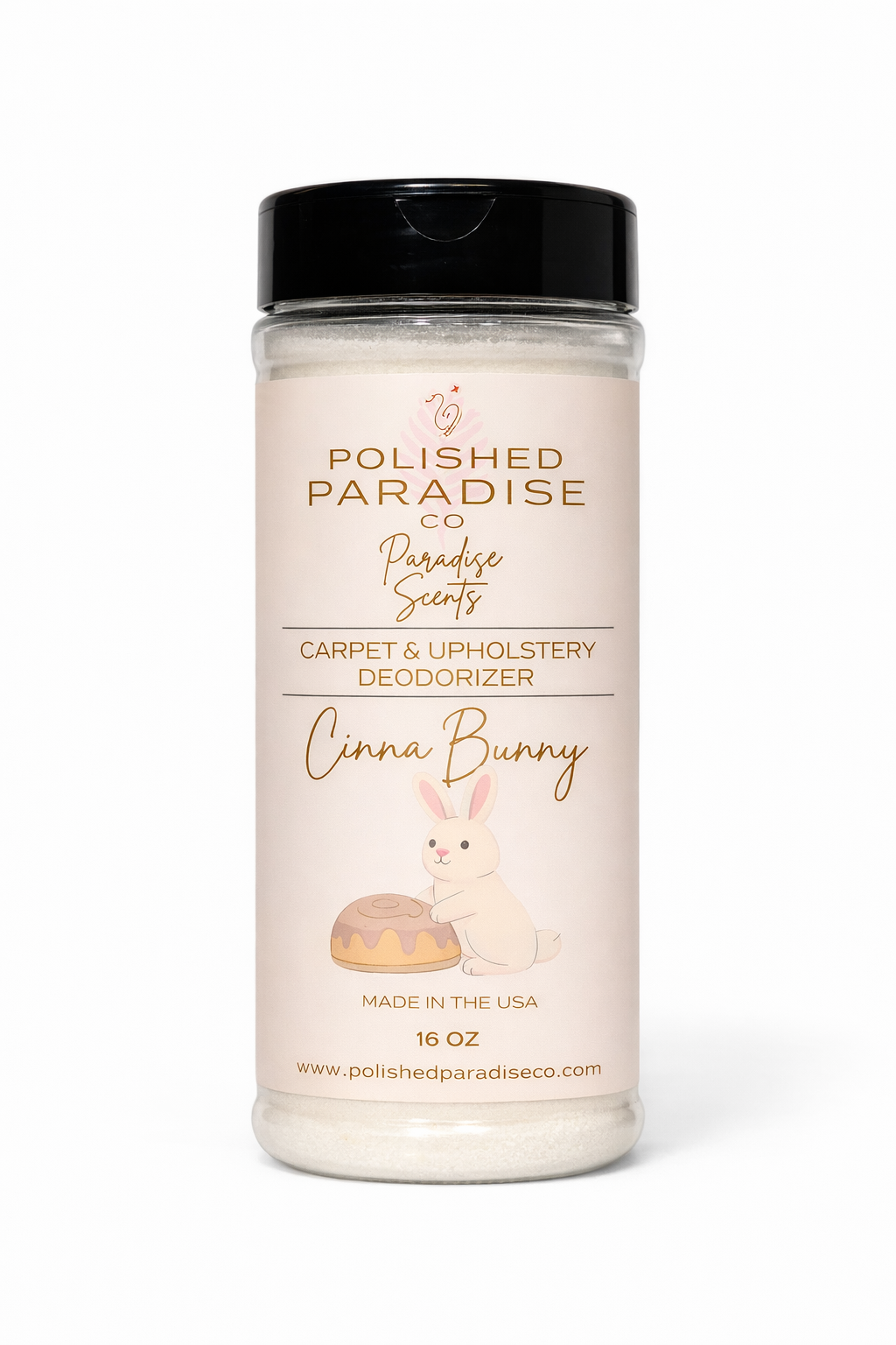 Polished Paradise Co Paradise Scents CinnaBunny Cinnamon Bun Carpet and Upholstery Deodorizer, Easter Holiday Scent Powder for Rugs and Textiles, 16 Oz