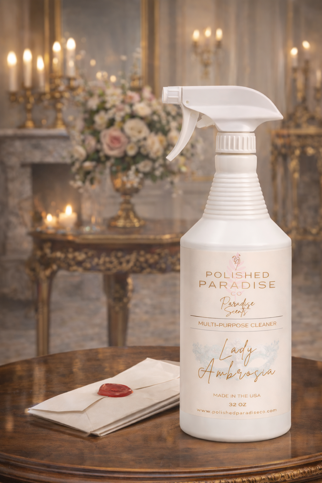 Polished Paradise Co Paradise Scents Regency Lady Ambrosia Elegant Floral Multi Purpose Spray Holiday Home Fragrance Hard Surface Cleaner 32 OZ