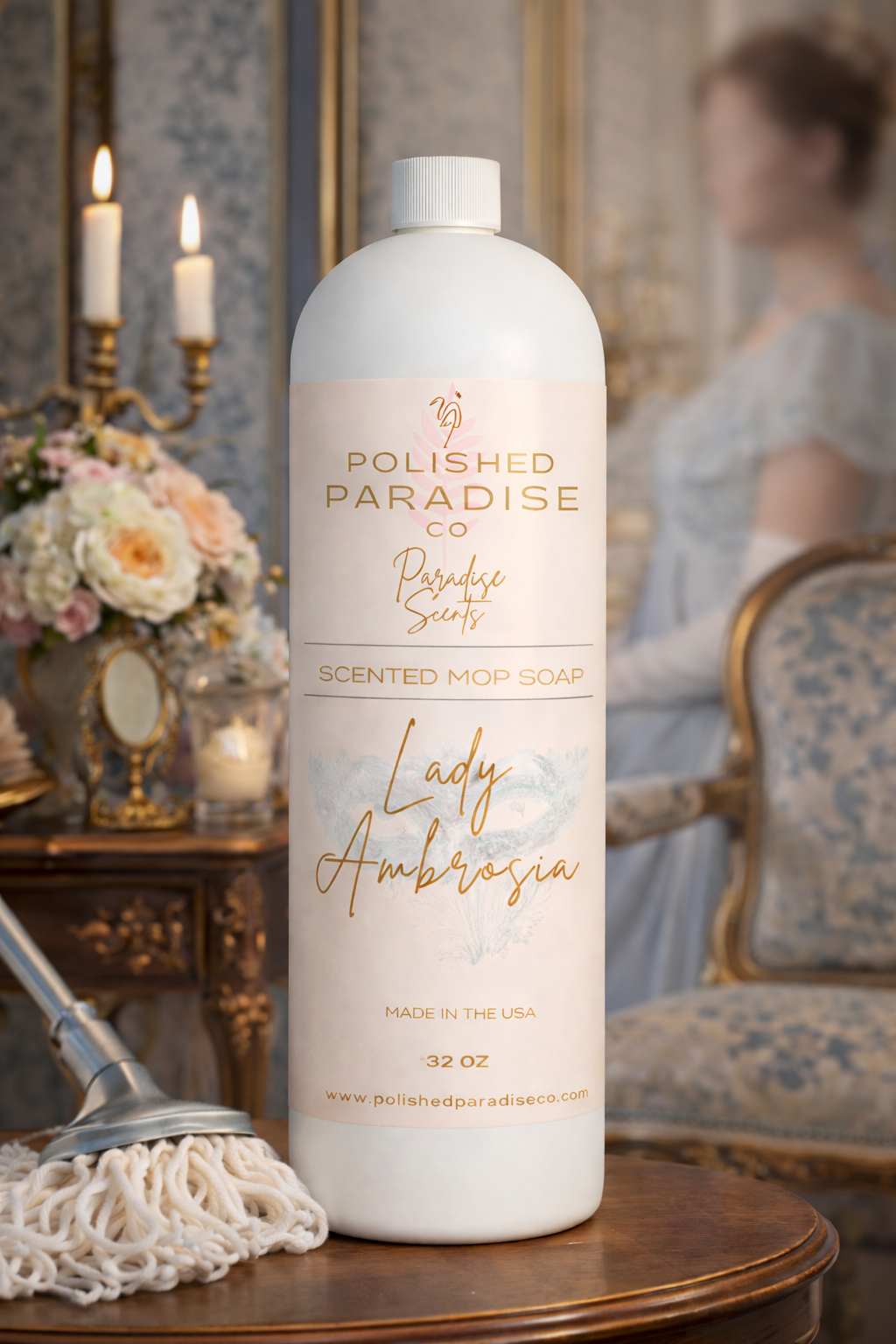 Polished Paradise Co Paradise Scents Lady Ambrosia Scented Mop Soap, Regency Era Elegance Floor Cleaner, Made in USA, 32 Oz