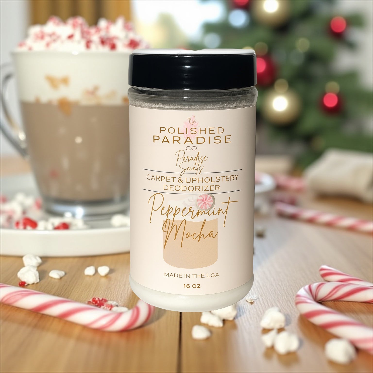 Polished Paradise Co Paradise Scents Carpet and Upholstery Deodorizer, Christmas Holiday Scent Powder for Rugs and Textiles, 16 Oz