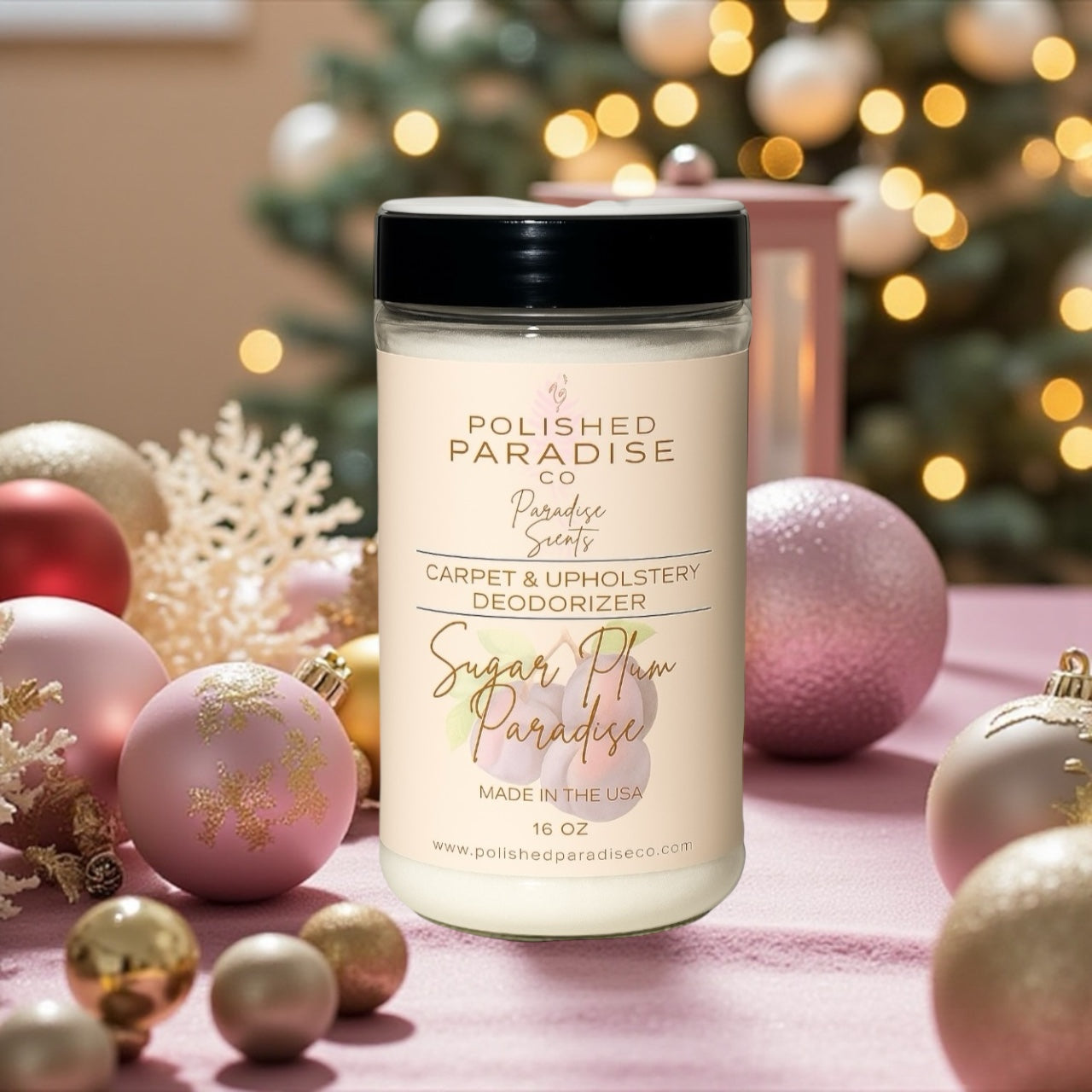 Polished Paradise Co Paradise Scents Carpet and Upholstery Deodorizer, Christmas Holiday Scent Powder for Rugs and Textiles, 16 Oz